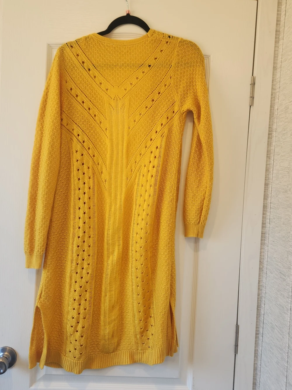 Cato Long Open Knit Cardigan - Mustard Yellow M Euc